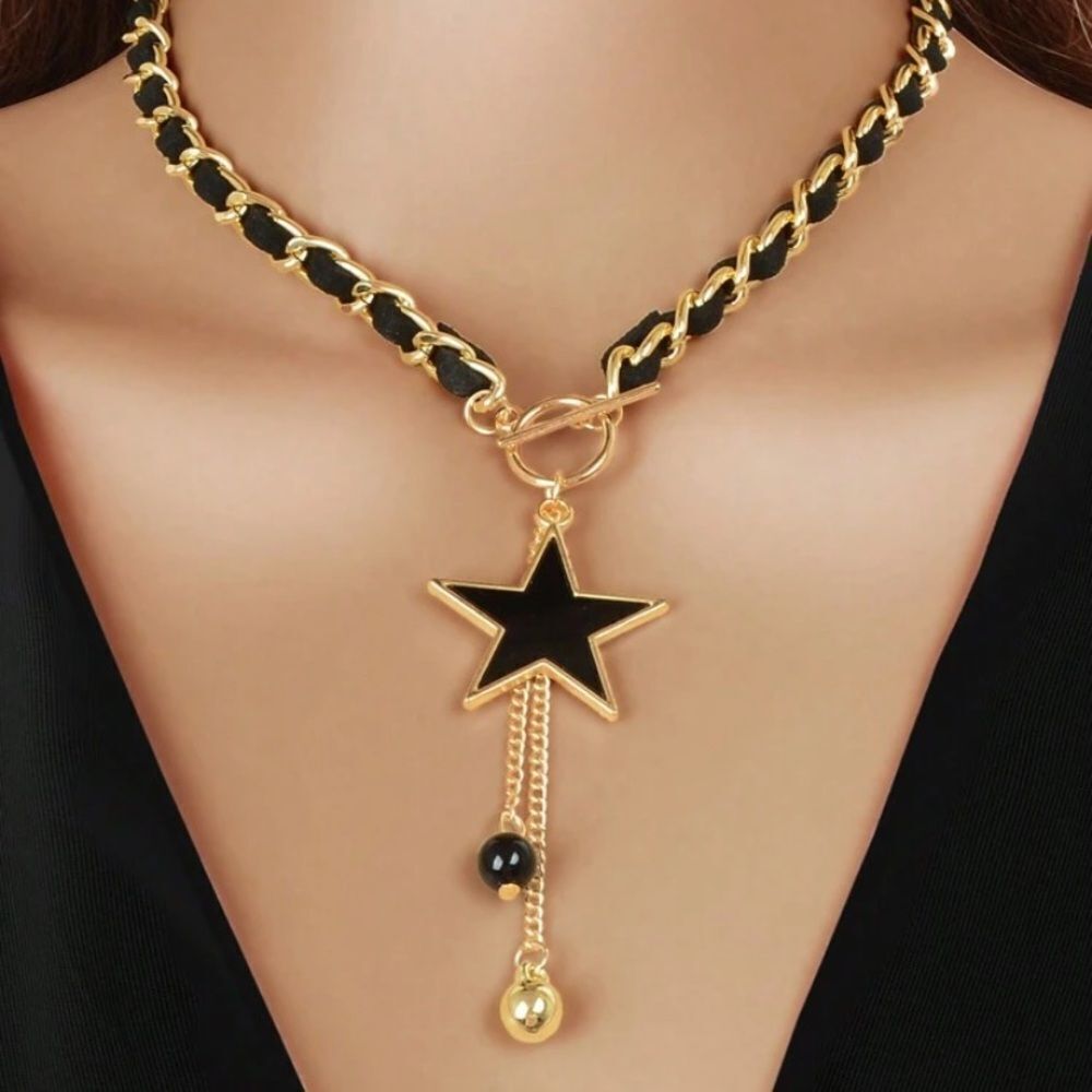 3for$20  Stylish Star Charm And Ball Pendant Tassel Braided Long Necklace